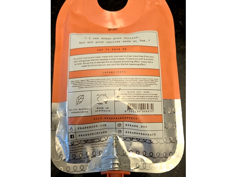 Frank Body For Babes Who Like To Get Dirty Scrub + Mask, Charcoal, 4.94 oz/140 g