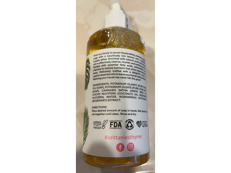 Brittanie's Thyme Olive Oil Hand Soap, Unscented, 12 fl oz/355 mL