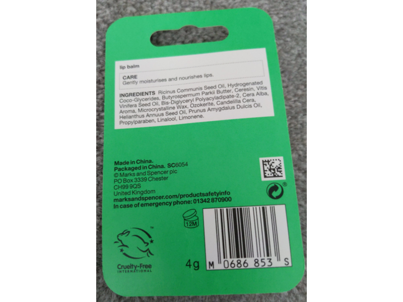 M & S Lip Balm, Hint Of Mint, 4 g