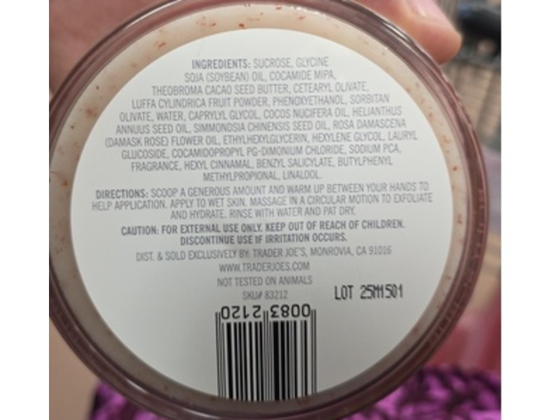 Trader Joe's Body Scrub, Rose Oil, 8 fl oz/227 g