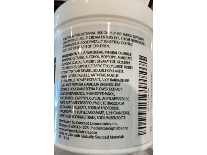 Advanced Clinicals Restore + Hydrate Body Cream, Manuka Honey, 16 oz/454 g