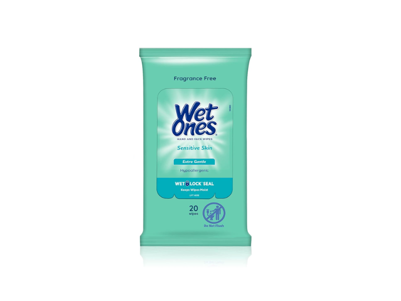 Wet Ones Hand & Face Wipes, Sensitive Skin, 20 Count, Pack Of 30