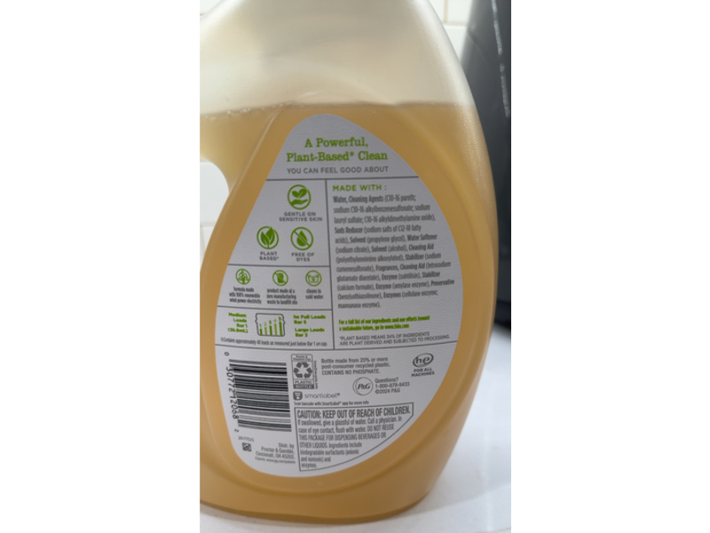 Tide Purclean Plant Based Liquid Laundry Detergent, Honey Lavender, 48 loads, 63 fl oz/1.86 L