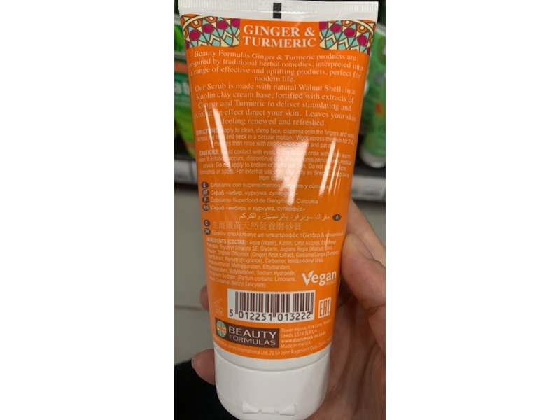 Beauty Formulas Facial Scrub, Ginger & Turmeric, 4.9 fl oz/150 mL