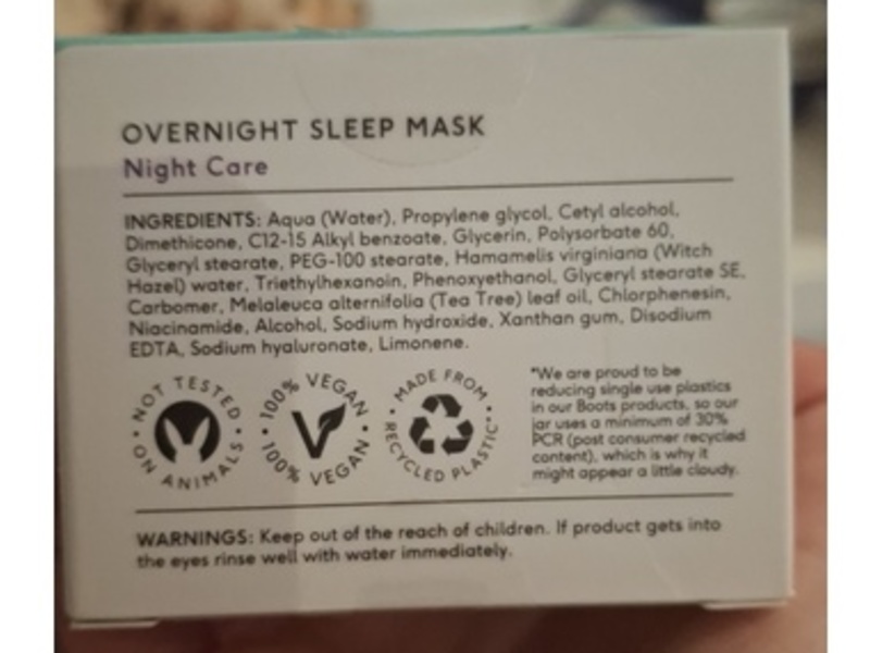 Boots Overnight Sleep Mask, Tea Tree & Witch Hazel, 2.36 fl oz/70 mL