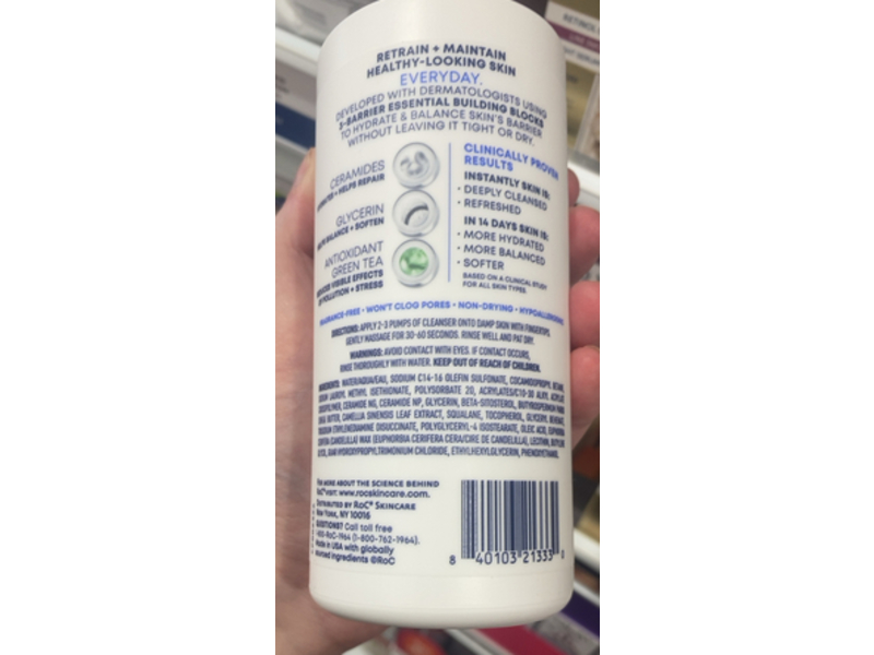 RoC Barrier Renew Gel To Foam Cleanser, Ceramides + Antioxidant Green Tea, 12 fl oz/355 mL