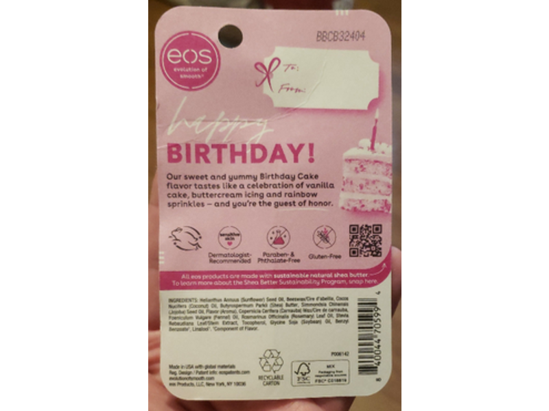 Eos Smooth Lip Balm, Birthday Cake, 0.14 oz/4 g