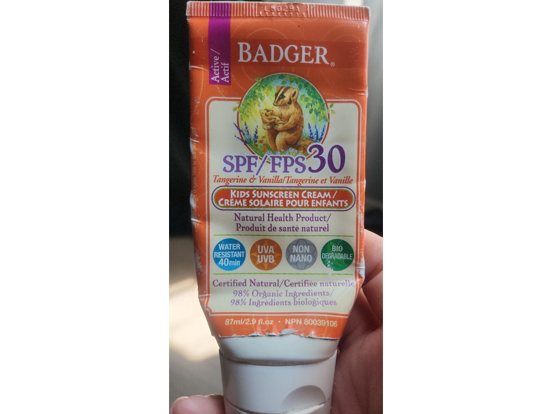 Badger Kids Sunscreen Cream, SPF 30, Tangerine & Vanilla, 2.9 fl oz/87 mL