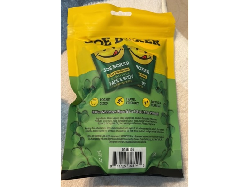 Joe Boxer Face & Body Ultra Skin Soothing Cleansing Wipes, 30 Wipes