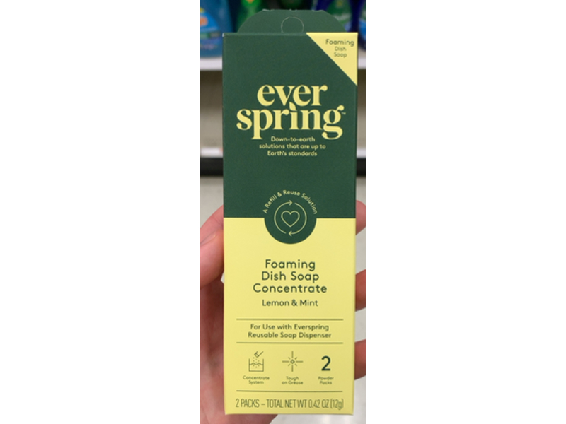 Everspring Ultra Concentrated Foaming Dish Soap, Lemon & Mint, 0.42 oz/12 g