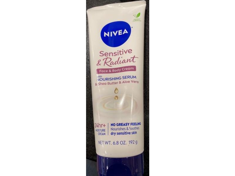 Nivea Sensitive & Radiant Face & Body Cream, Shea Butter & Aloe Vera, 6.8 oz/192 g