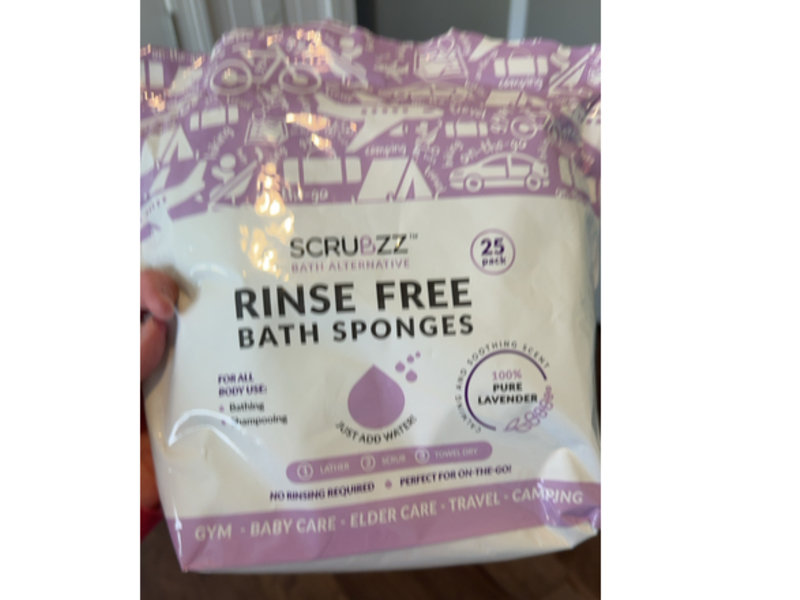 Scrubzz Rinse Free Bath Sponges, Lavender, 25 Count
