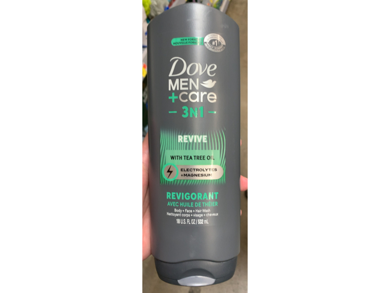 Dove Men + Care 3 N 1 Body + Face + Hair Wash, Tea Tree Oil, 18 fl oz/532 mL, Pack Of 4