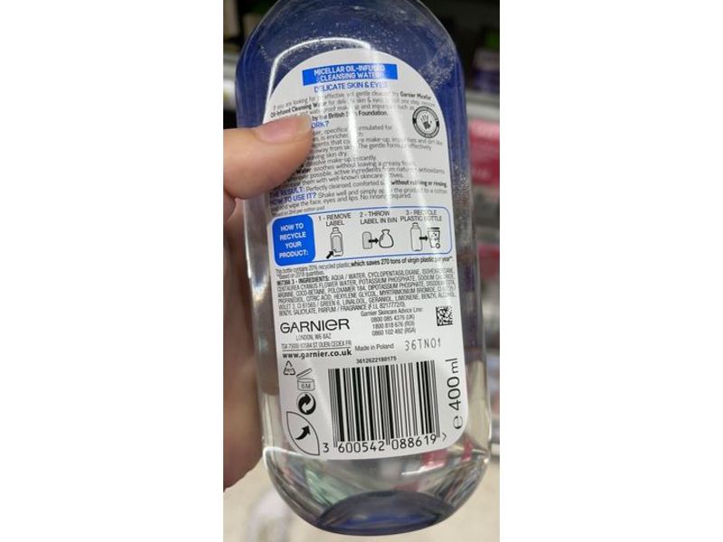 Garnier Skinactive Micellar Oil-Infused Cleansing Water, Delicate Skin & Eyes, 400 ml