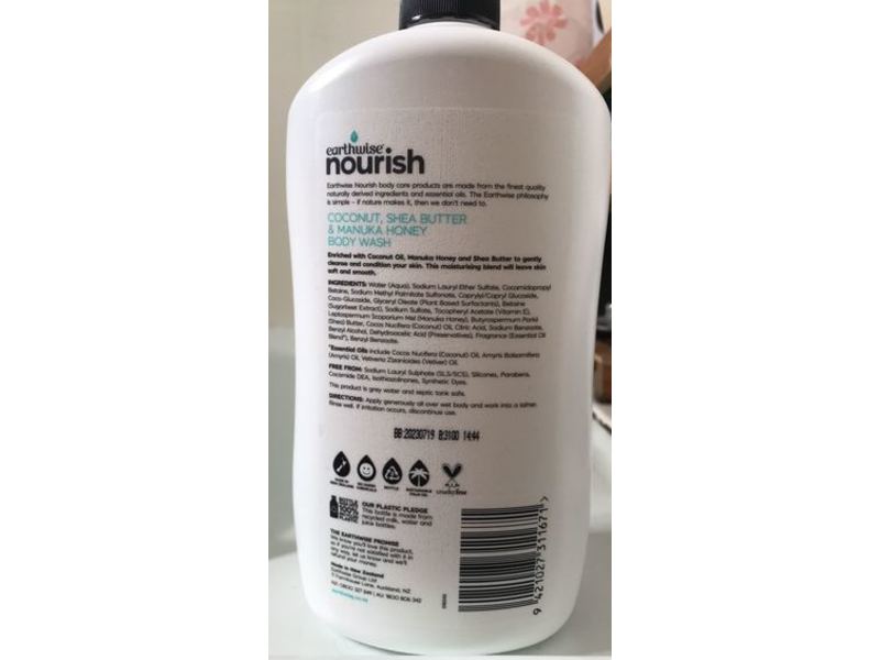 Earthwise Nourish Body Wash, Coconut, Shea Butter & Manuka Honey, 1 L