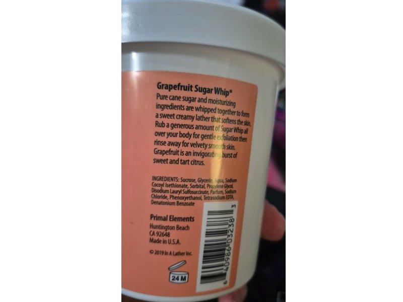 Primal Elements Sugar Whip Moisturizing Sugar Scrub, Grapefruit, 10 oz/283 g