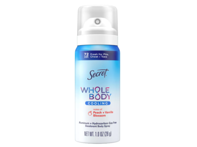 Secret Whole Body Cooling Deodorant Spray, Peach + Vanilla Blossom, 1 oz/28 g