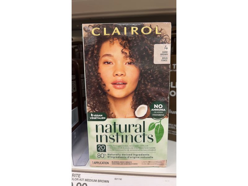 Clairol Natural Instincts Non-Permanent Hair Color, 4 Dark Brown, 1 ct