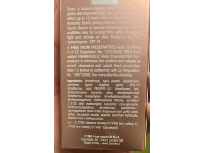 BioNike Defence Mat Velvet Color Mattifying Foundation, 404 BEIGE NATUREL, 1.01 fl oz/30 mL