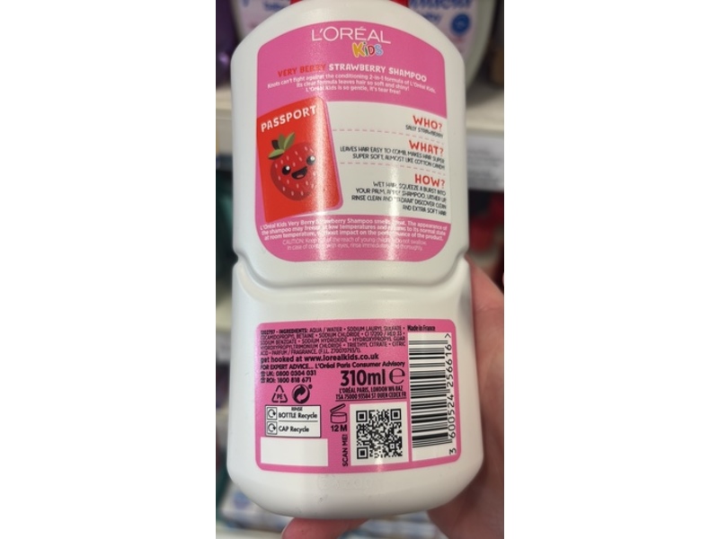 L'oreal Kids Extra Gentle Shampoo, Extra Very Berry Strawberry, 310 mL