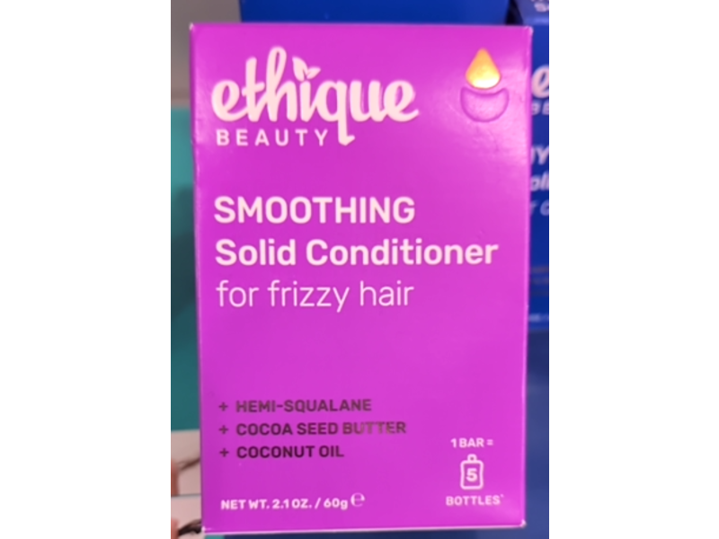 Ethique Smoothing Solid Conditioner Bar, Hemi-Squalane + Cocoa Seed Butter + Coconut Oil, 2.1 oz/60 g