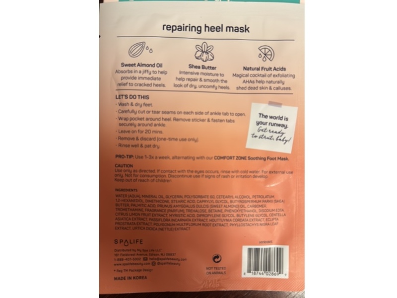 SpaLife Heel Yeah! Repairing Heel Mask, 0.42 oz/12 g, 1 Pair