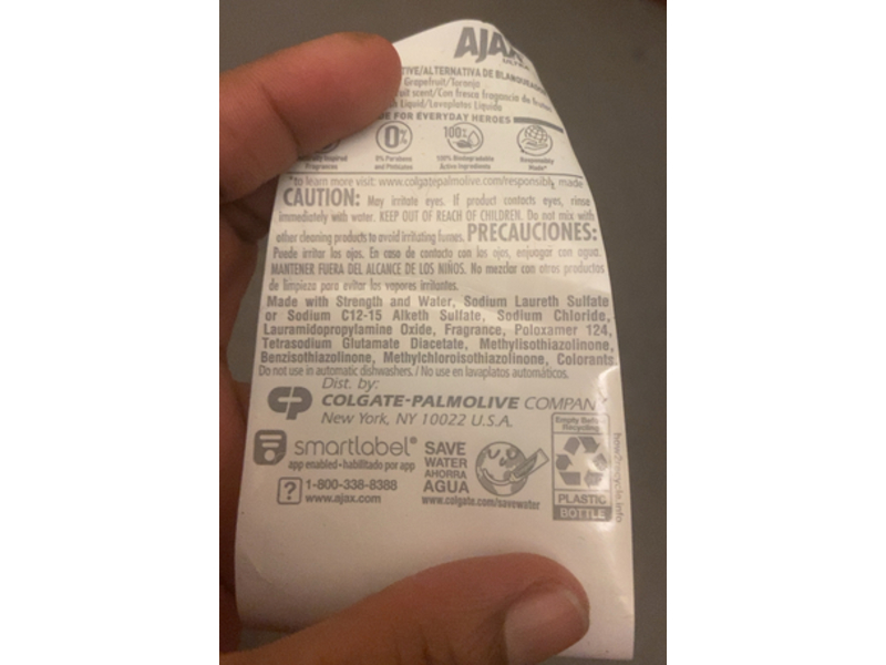 Ajax Ultra Bleach Alternative Dish Liquid, Grapfruit, 12.4 fl oz/366 mL