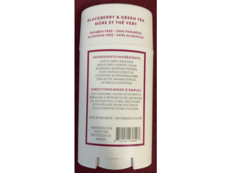 Native Deodorant, Blackberry & Green Tea, 2.65 oz/75 g