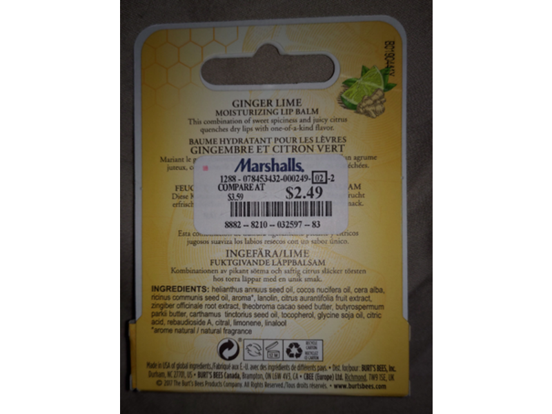 Burt's Bees Moisturizing Lip Balm, GInger Lime, 0.15 oz/4.25 g