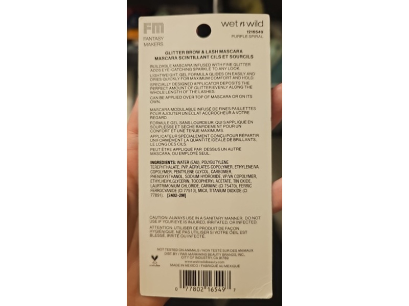 Wet N Wild Glitter Brow & Lash Mascara, Purple Spiral, 0.33 fl oz/10 mL
