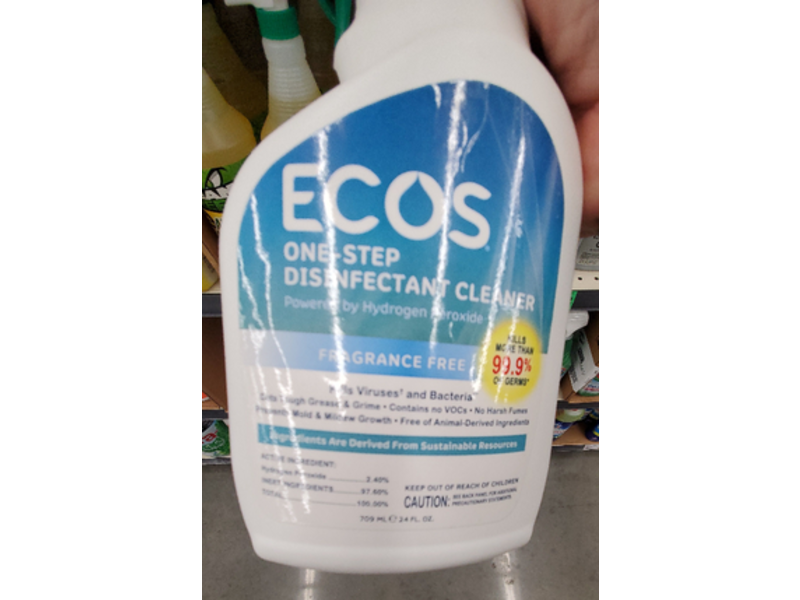 Ecos One-Step Disinfectant Cleaner, Fragrance Free, 24 fl oz/709 mL