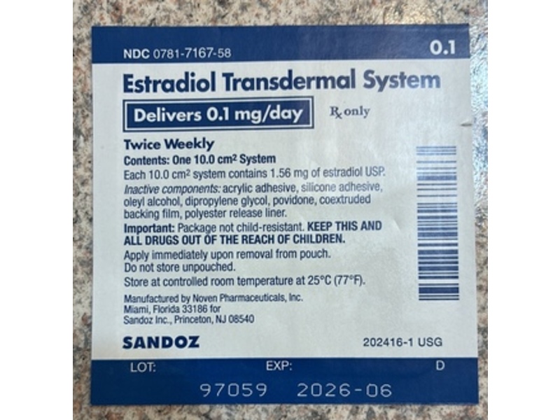 Estrdiol Transdermal System 0.1 mg/day, Sandoz (Rx)