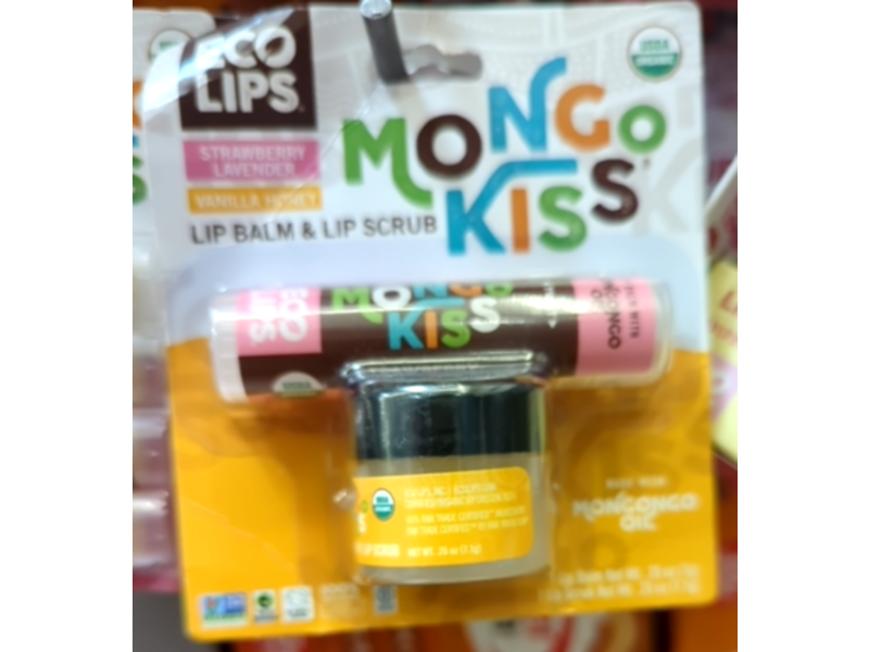 Eco Lips Mongo Kiss Lip Balm + Lip Scrub Set, Strawberry Lavender & Vanilla Honey, 0.25 oz