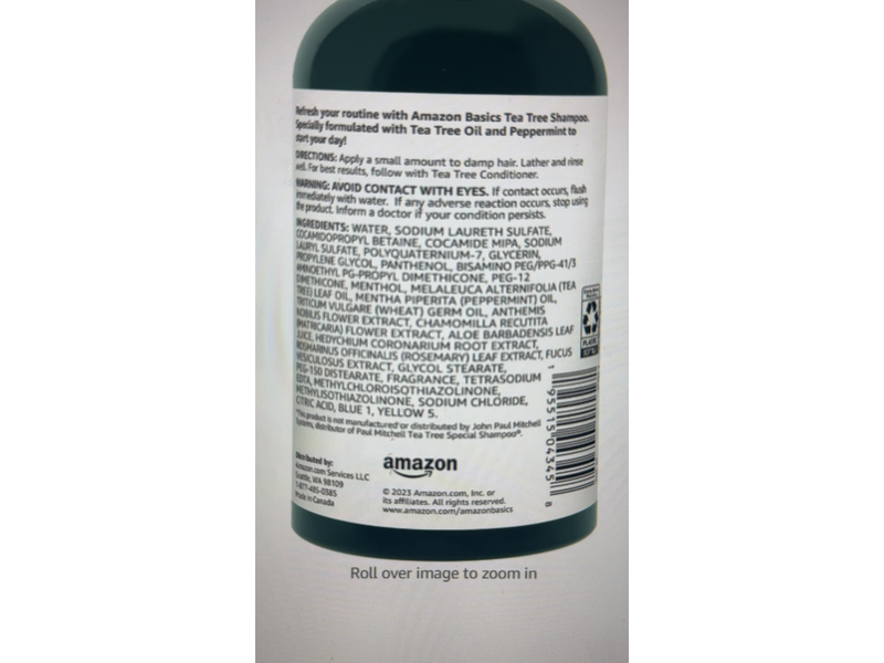 Amazon Basics Shampoo, Tea Tree & Peppermint, 10.14 fl oz/300 mL