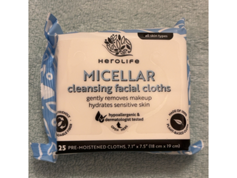 Herolife Micellar Cleansing Facial Cloths, 25 Count, Pack Of 4