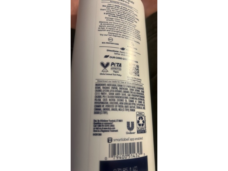 Dove Intensive Repair Damage Therapy Shampoo, 18 fl oz/532 mL
