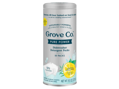 Grove Co. Pure Power Dishwasher Detergent Packs, Lemon & Eucalyptus, 9.5 oz/270 g, 18 Packs