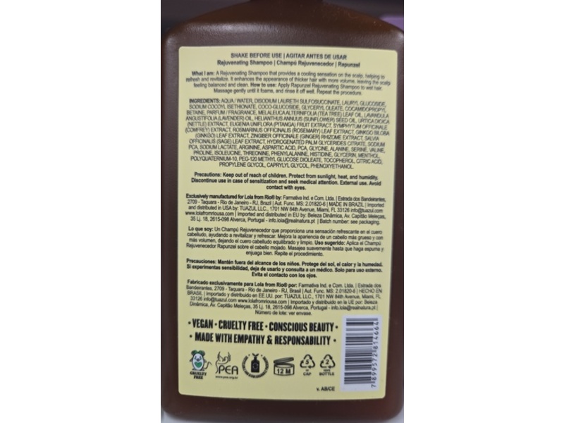 Lola Rejuvenating Shampoo, Rapunzel, 8.45 fl oz/250 mL
