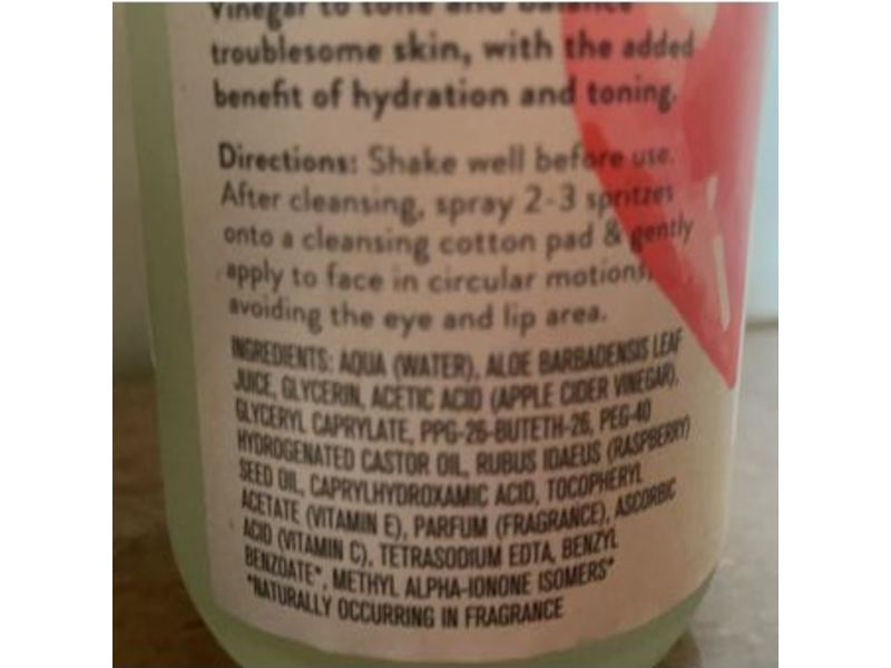 Rata & Co Facial Mist Toner, Raspberry & Apple Cider Vinegar, 7.8 fl oz/230 mL