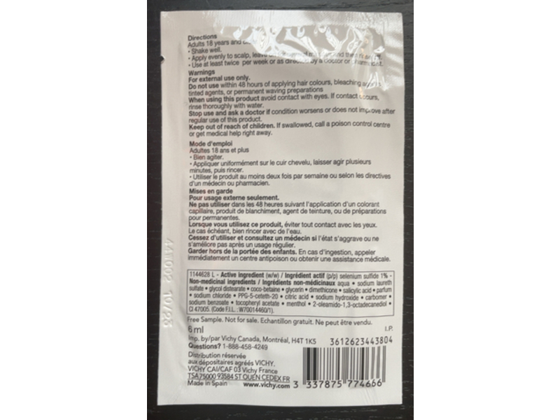 Virchy Dercos Anti-Dandruff Treatment Shampoo, 6 mL