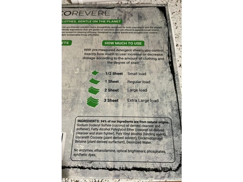 EcoRevere Laundry Detergent Sheets, Fragrance-Free, 128 Loads, 64 Count