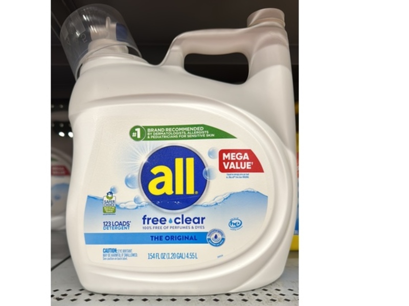 All Free Clear Liquid Laundry Detergent, The Original, 123 Loads, 154 fl oz/4.55 L