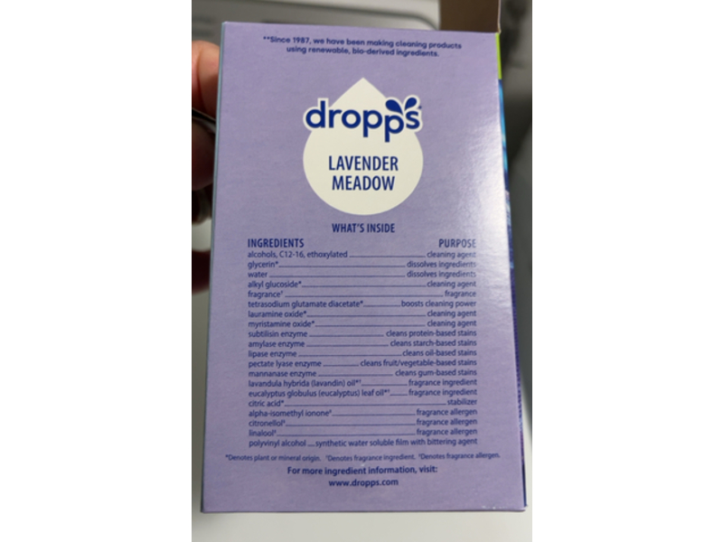 Dropps Odor & Stain Biobased Power Laundry Detergent Pods, Lavender Meadow, 32 Dropps, 10.15 oz/288 g