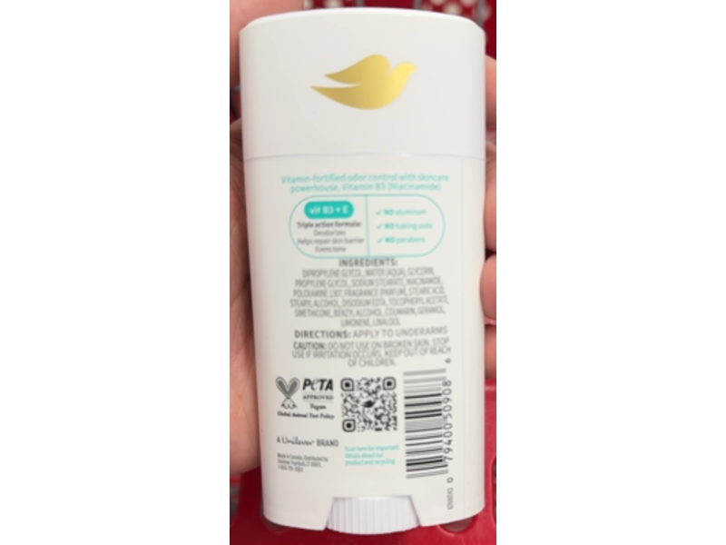 Dove Vitamin Care+ Deodorant Stick, Coconut Water & Aloe, 2.6 oz/74 g