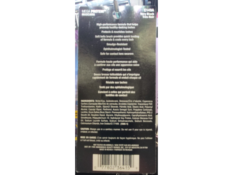 Wet N Wild Mega Protein Mascara, Boosts Conditioning, Very Black, 0.21 fl oz/6 mL