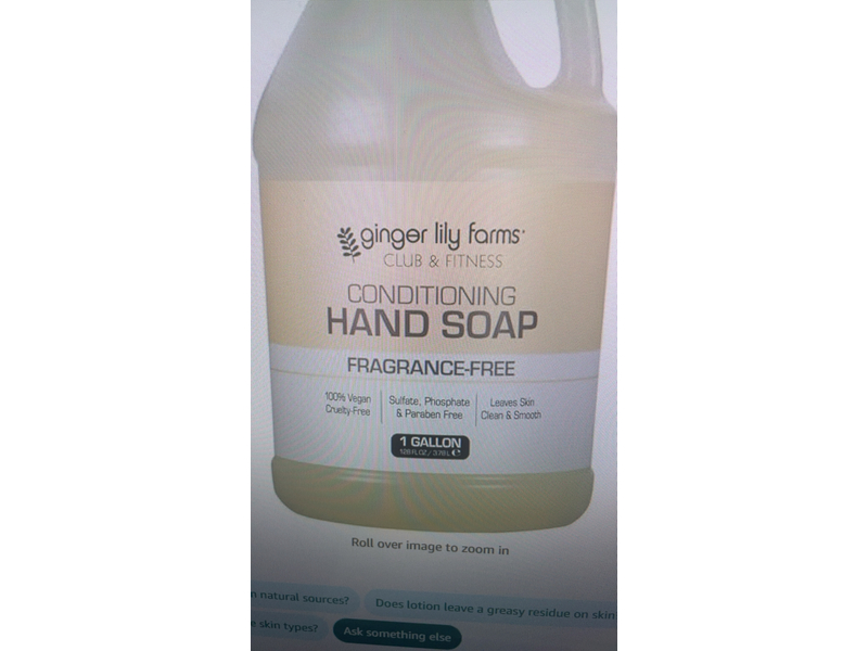 Ginger Lily Farms Botanicals Club & Fitness Conditioning Hand Soap, Fragrance-Free, 128 fl oz/3.78 L