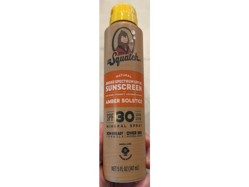 Dr Squatch Natural Sunscreen Mineral Spray, SPF 30, Amber Solstice, 5 fl oz/147 mL