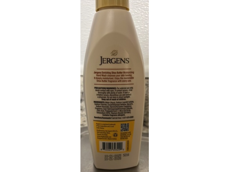 Jergens Moisturizing Hand Wash, Shea Butter, 8.45 fl oz/250 mL