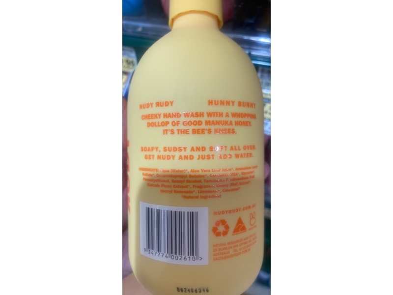 Nudy Rudy Hunny Bunny Soothing Hand Wash, Manuka Honey, 16.9 fl oz/500 mL