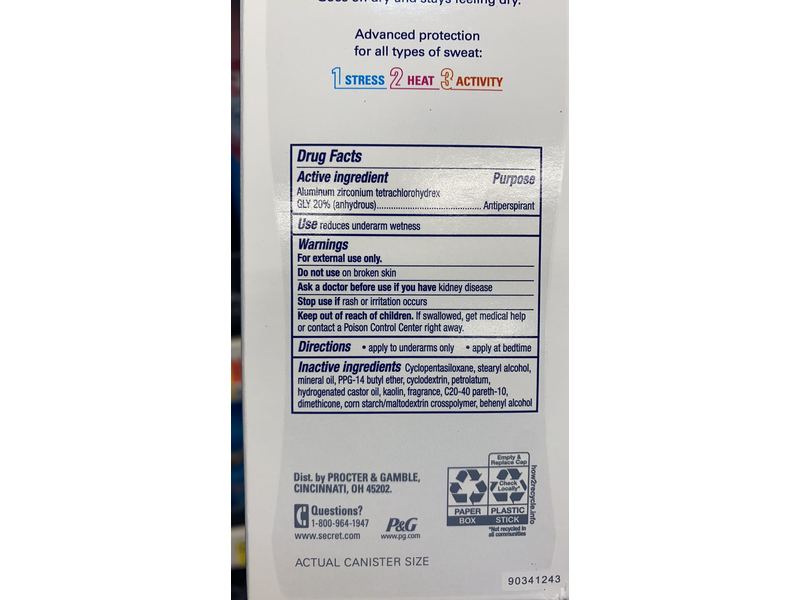 Secret Clinical Strength Invisible Solid Antiperspirant Deodorant , Stress Response, 2.6 oz/73 g